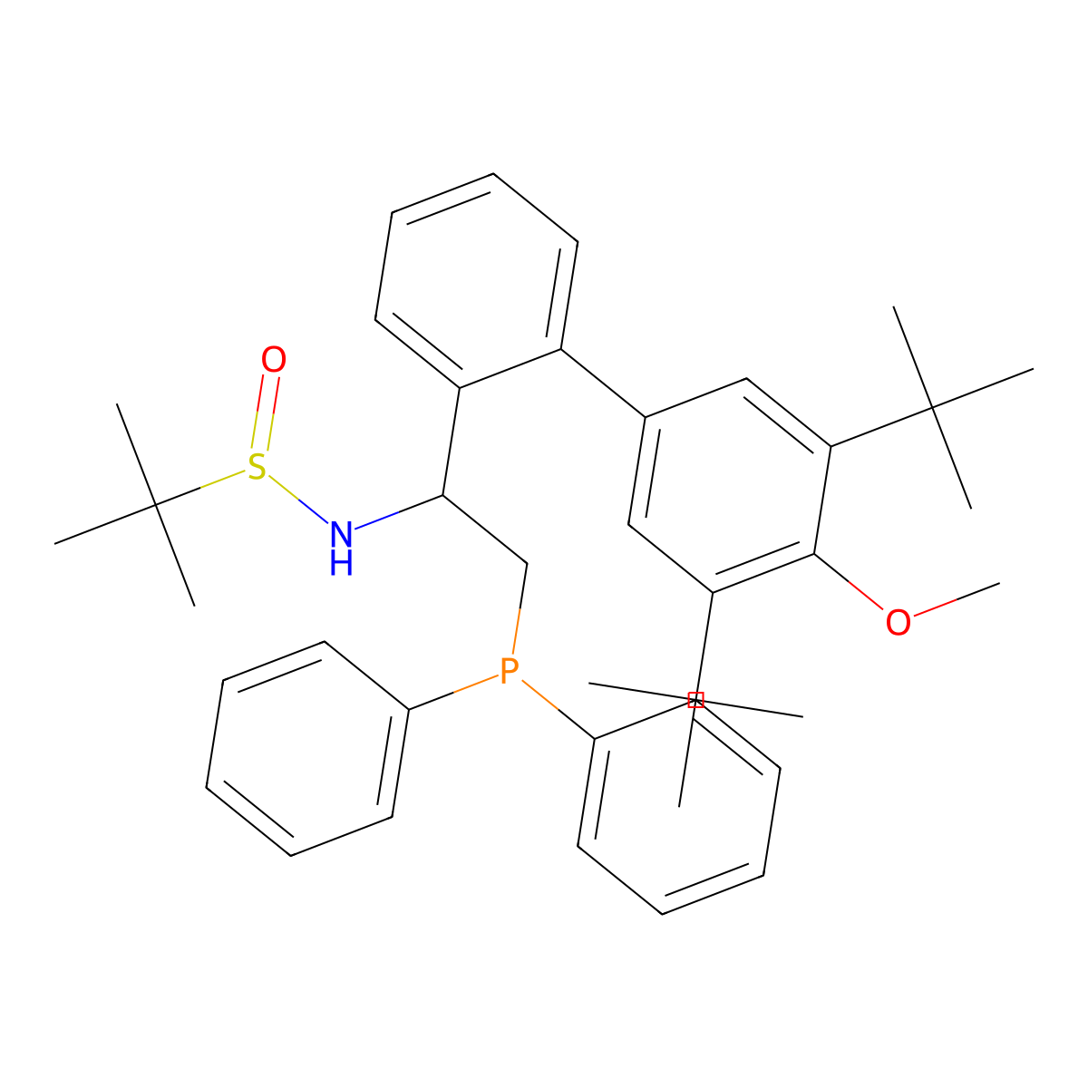 (R)-N-((S)-1-(3',5'-Di-tert-butyl-4'-methoxy-[1,1'-biphenyl]-2-yl)-2-(diphenylphosphanyl)ethyl)-2-methylpropane-2-sulfinamide molecular structure, CAS 1936438-26-4