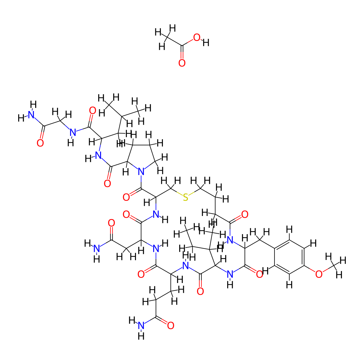 acetic acid;N-[1-[(2-amino-2-oxoethyl)amino]-4-methyl-1-oxopentan-2-yl]-1-[6-(2-amino-2-oxoethyl)-9-(3-amino-3-oxopropyl)-12-butan-2-yl-15-[(4-methoxyphenyl)methyl]-5,8,11,14,17-pentaoxo-1-thia-4,7,10,13,16-pentazacycloicosane-3-carbonyl]pyrrolidine-2-carboxamide molecular structure, CAS 1936459-26-5