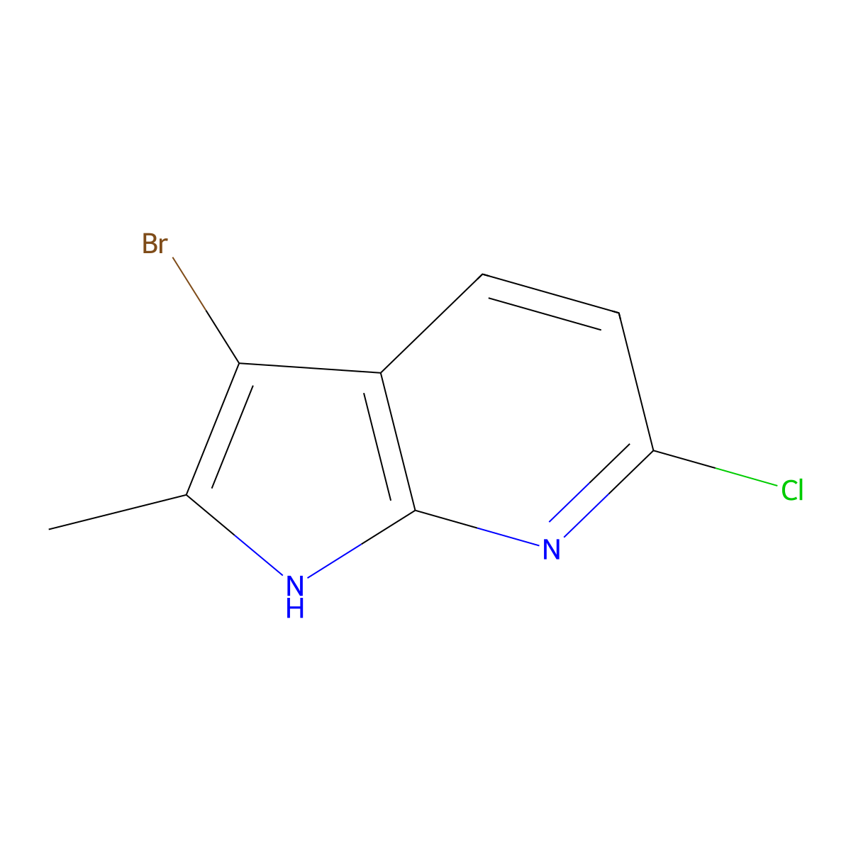3-bromo-6-chloro-2-methyl-1H-pyrrolo[2,3-b]pyridine molecular structure, CAS 1936487-25-0