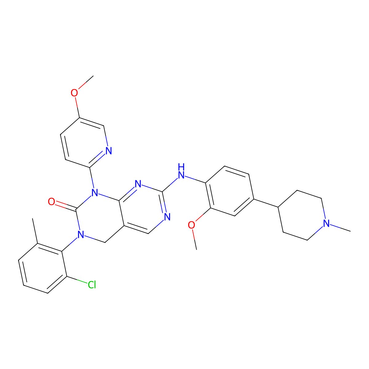 3-(2-chloro-6-methylphenyl)-7-(2-methoxy-4-(1-methylpiperidin-4-yl)anilino)-1-(5-methoxypyridin-2-yl)-4H-pyrimido(4,5-d)pyrimidin-2-one molecular structure, CAS 1936529-65-5