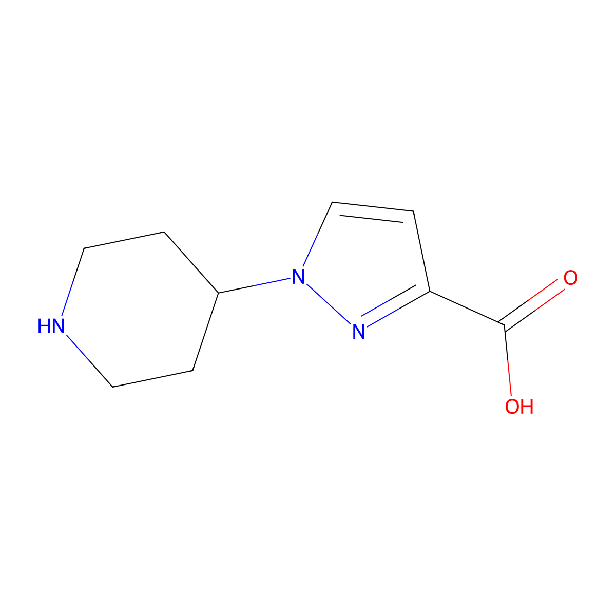 1-(piperidin-4-yl)-1H-pyrazole-3-carboxylic acid molecular structure, CAS 1936558-85-8