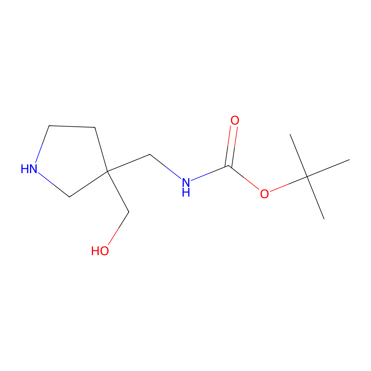 tert-butyl N-{[3-(hydroxymethyl)pyrrolidin-3-yl]methyl}carbamate molecular structure, CAS 1936574-52-5