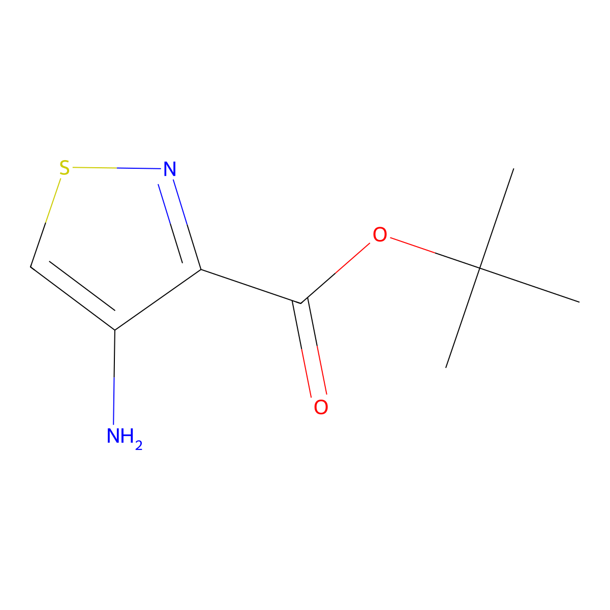 Tert-butyl 4-amino-1,2-thiazole-3-carboxylate molecular structure, CAS 1936581-56-4