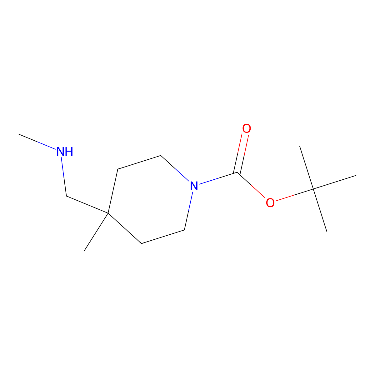 Tert-butyl 4-methyl-4-[(methylamino)methyl]piperidine-1-carboxylate molecular structure, CAS 1936584-17-6