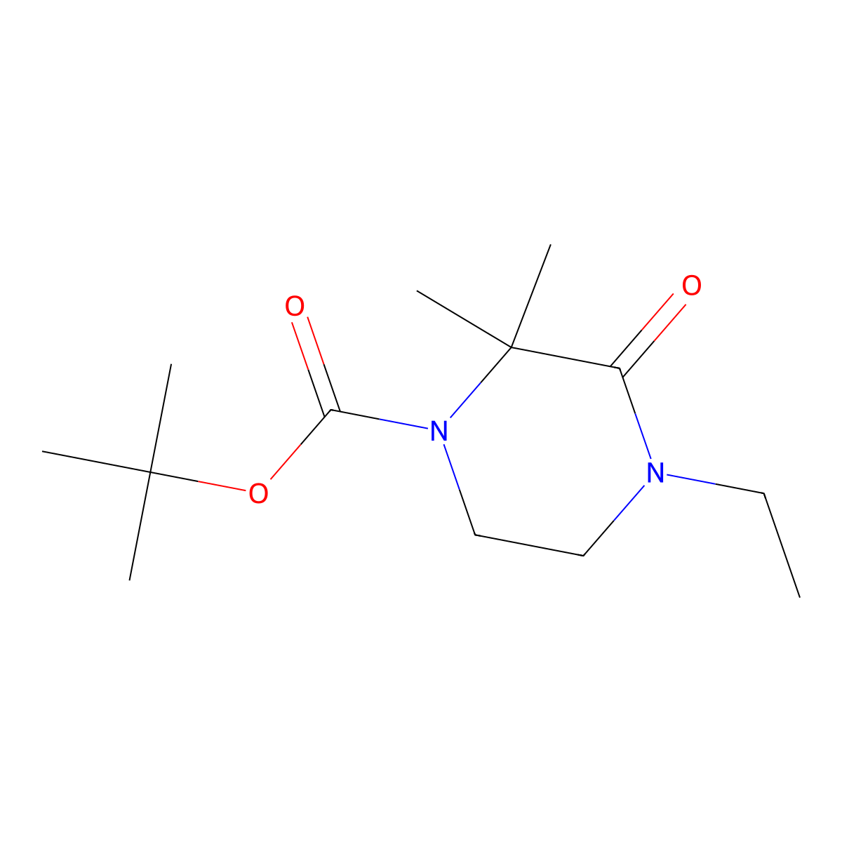 Tert-butyl 4-ethyl-2,2-dimethyl-3-oxopiperazine-1-carboxylate molecular structure, CAS 1936596-50-7