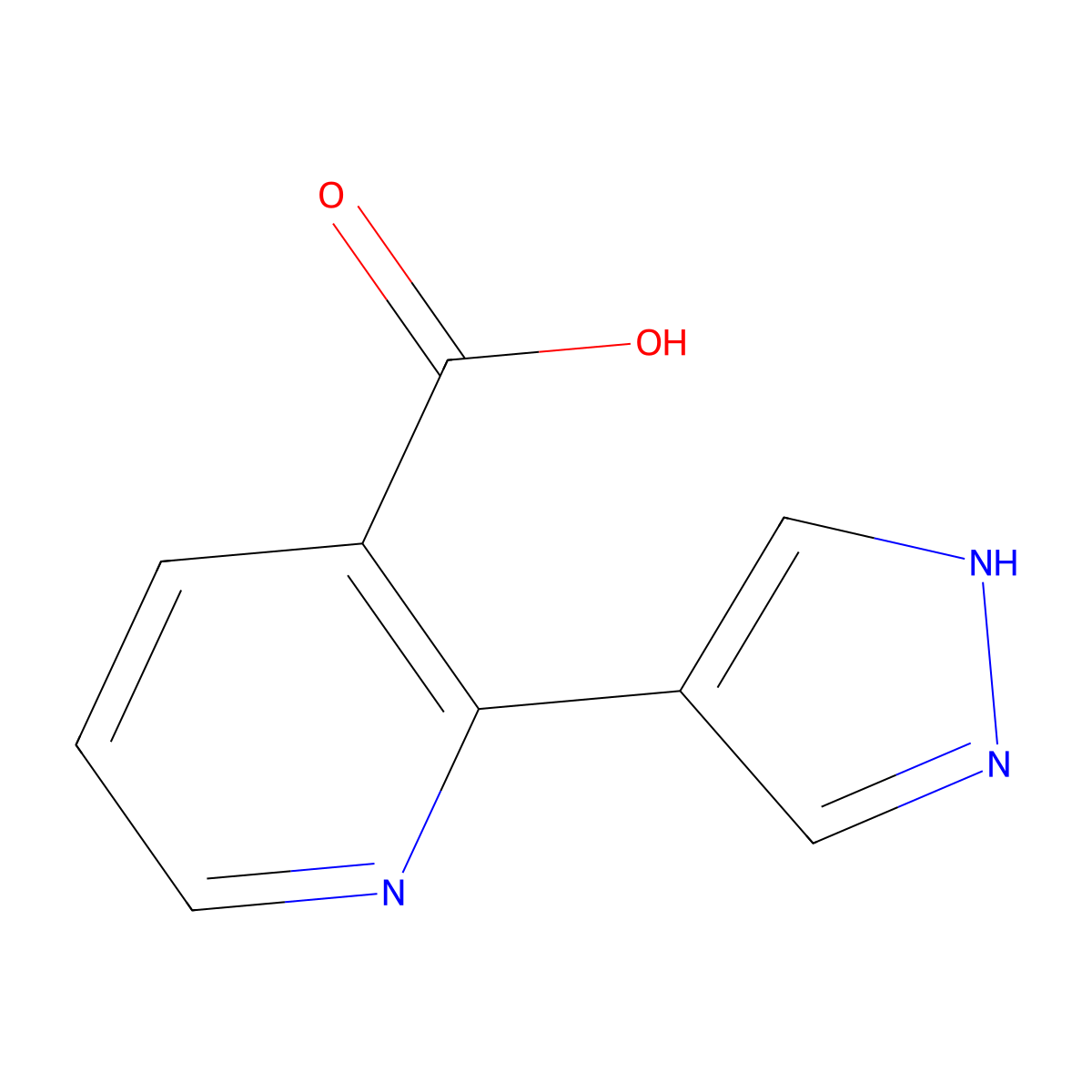 2-(1H-pyrazol-4-yl)pyridine-3-carboxylic acid molecular structure, CAS 1936601-96-5