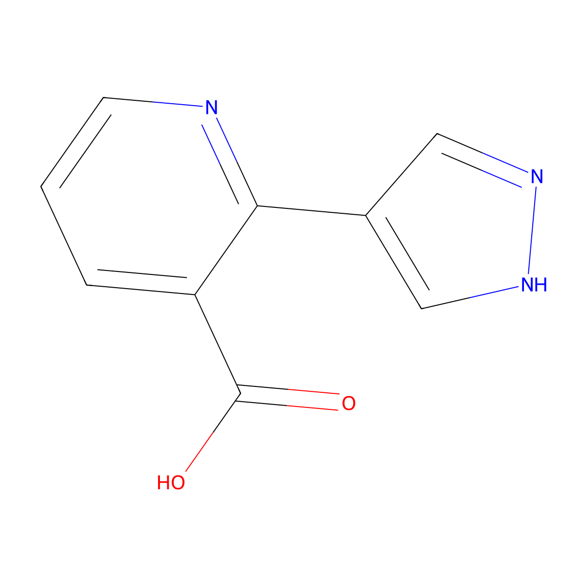 2-(1H-pyrazol-4-yl)pyridine-3-carboxylic acid molecular structure, CAS 1936601-96-5