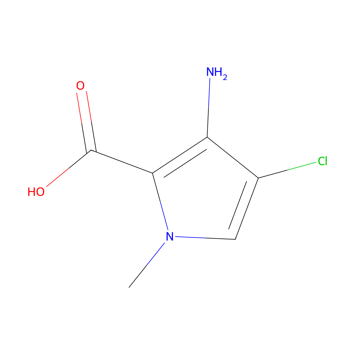3-amino-4-chloro-1-methyl-1H-pyrrole-2-carboxylic acid molecular structure, CAS 1936606-00-6