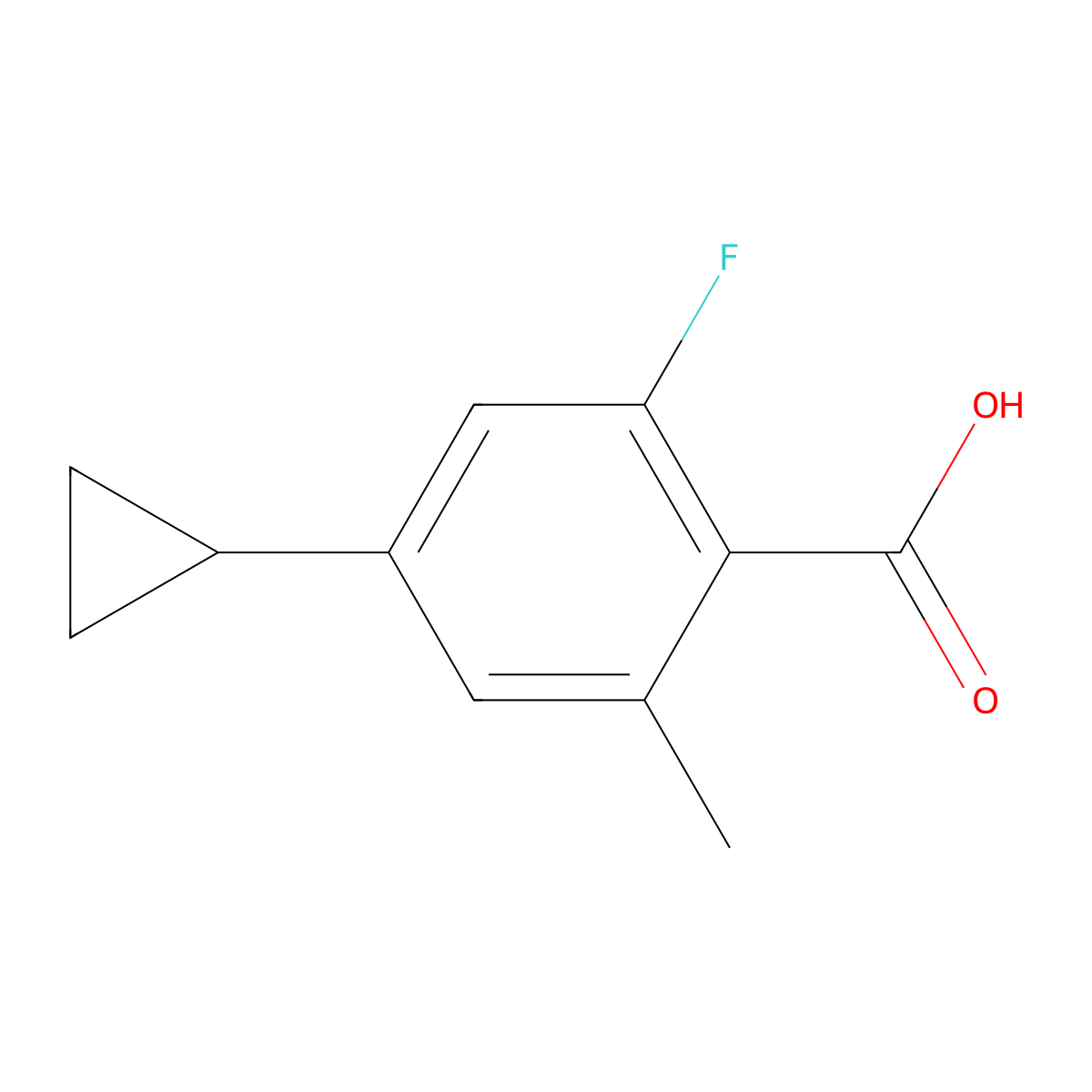 4-Cyclopropyl-2-fluoro-6-methylbenzoic acid molecular structure, CAS 1936621-69-0