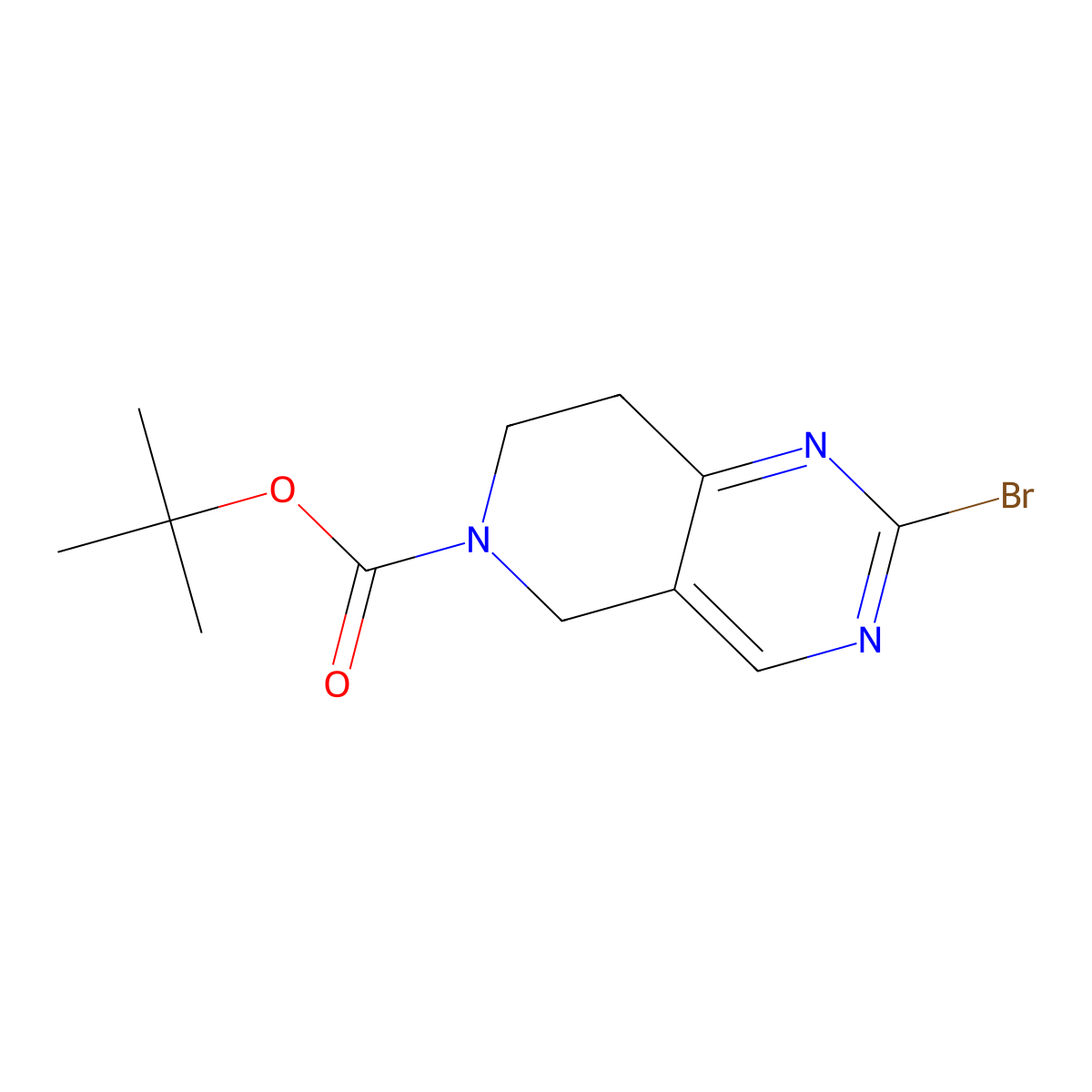 tert-butyl 2-bromo-5H,6H,7H,8H-pyrido[4,3-d]pyrimidine-6-carboxylate molecular structure, CAS 1936645-93-0