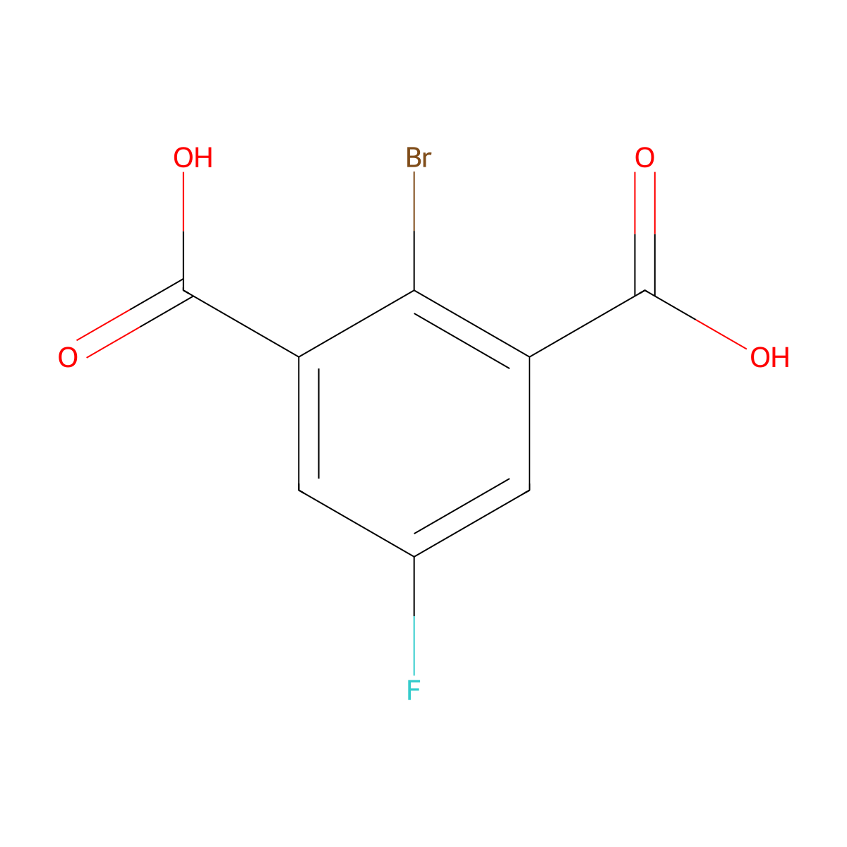 2-Bromo-5-fluorobenzene-1,3-dicarboxylic acid molecular structure, CAS 1936673-56-1