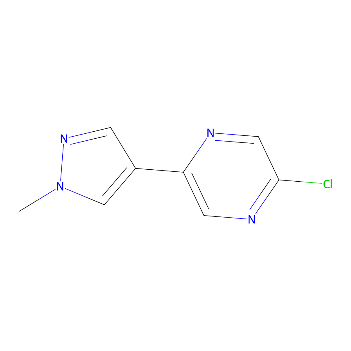 2-Chloro-5-(1-methyl-1H-pyrazol-4-yl)pyrazine molecular structure, CAS 1936674-40-6