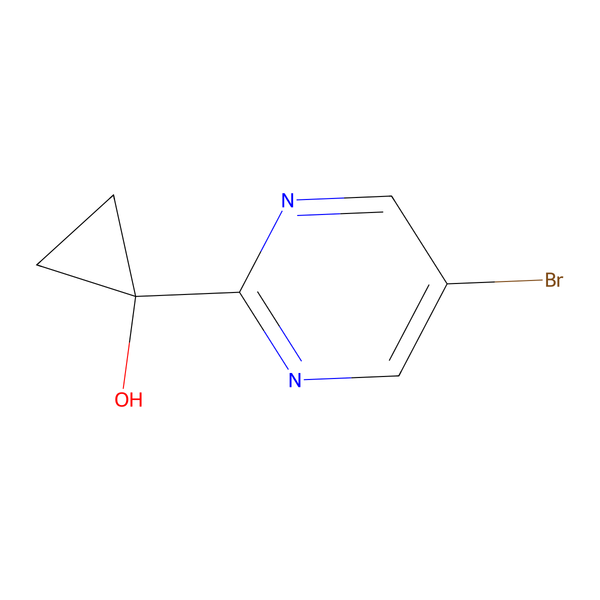 1-(5-Bromopyrimidin-2-yl)cyclopropan-1-ol molecular structure, CAS 1936674-52-0