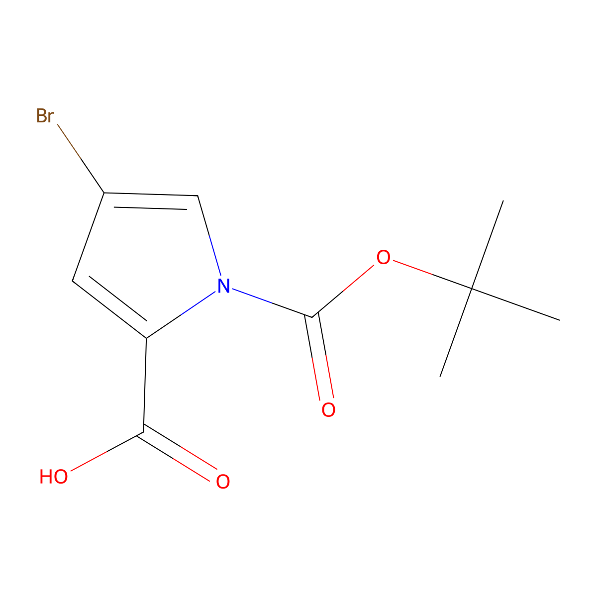 4-Bromo-1-(tert-butoxycarbonyl)-1H-pyrrole-2-carboxylic acid molecular structure, CAS 1936679-15-0