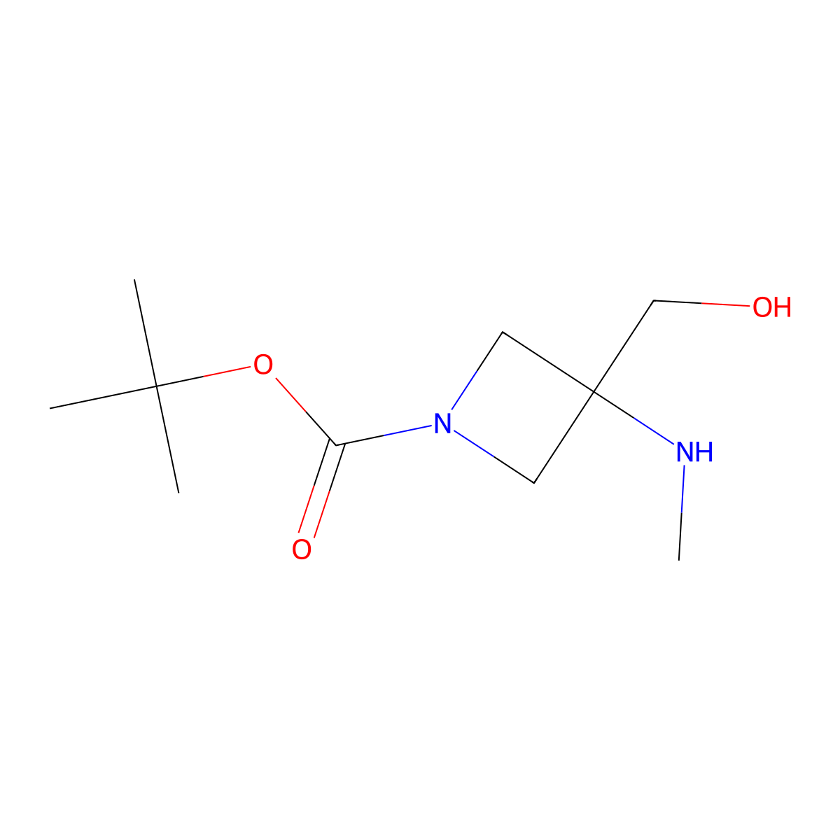 tert-Butyl 3-(hydroxymethyl)-3-(methylamino)azetidine-1-carboxylate molecular structure, CAS 1936680-39-5