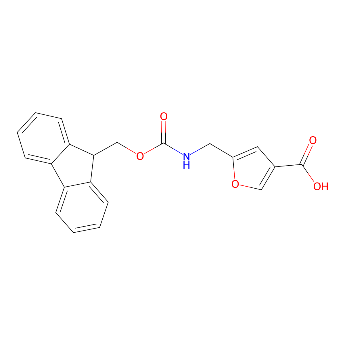 5-(((((9H-fluoren-9-yl)methoxy)carbonyl)amino)methyl)furan-3-carboxylic acid molecular structure, CAS 1936714-49-6