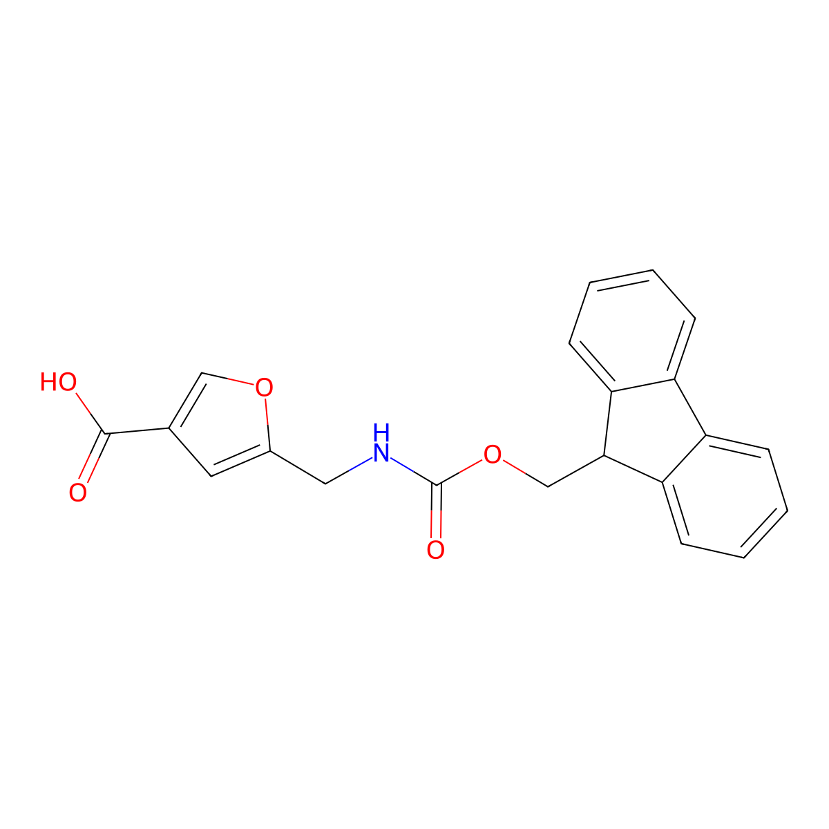 5-(((((9H-fluoren-9-yl)methoxy)carbonyl)amino)methyl)furan-3-carboxylic acid molecular structure, CAS 1936714-49-6
