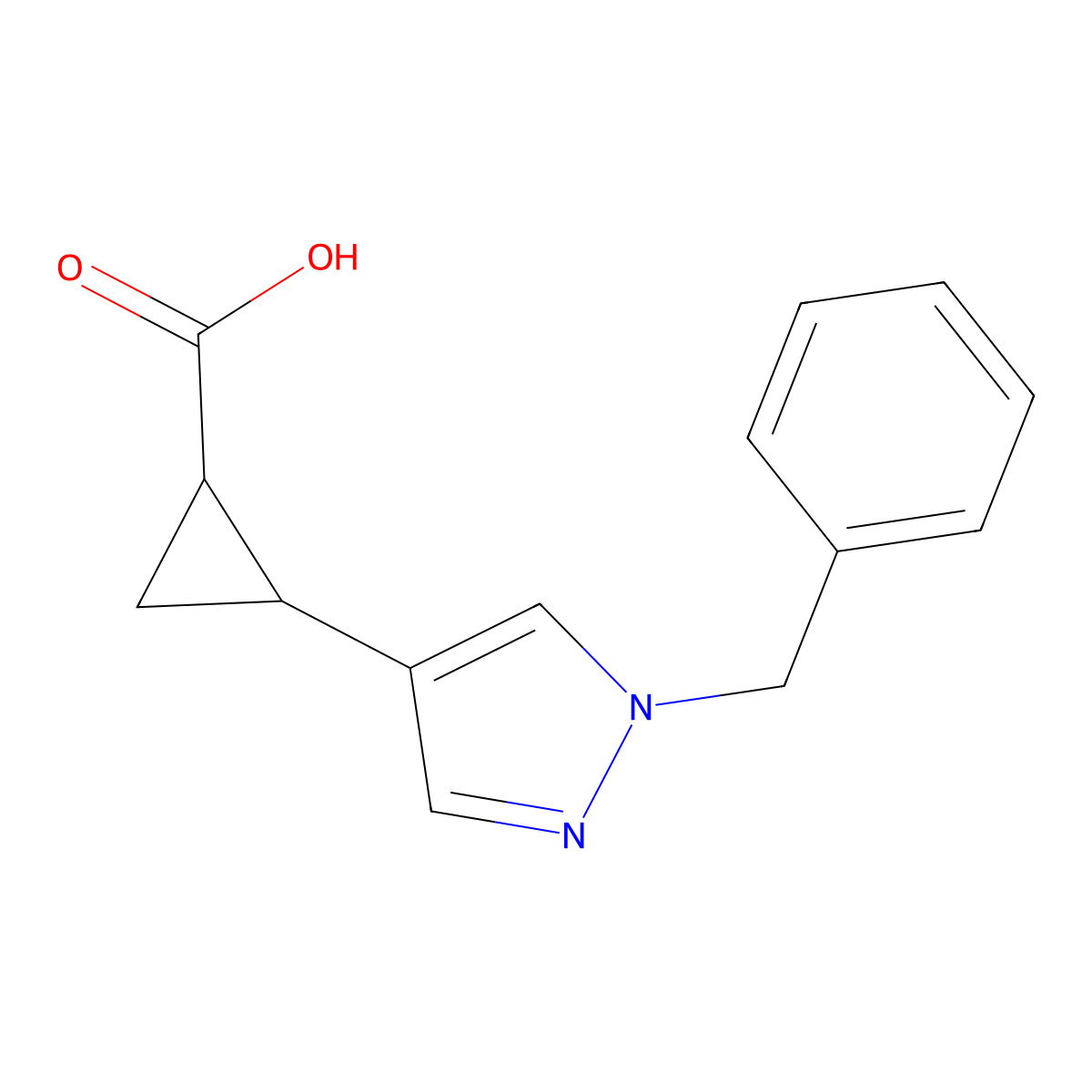 2-(1-benzyl-1H-pyrazol-4-yl)cyclopropane-1-carboxylic acid molecular structure, CAS 1936729-31-5