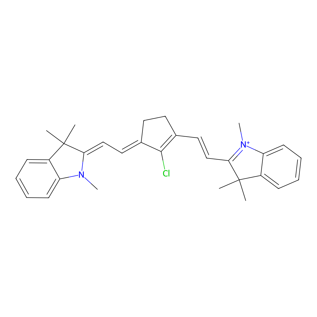 2-[2-[2-Chloro-3-[2-(1,3,3-trimethylindol-1-ium-2-yl)ethenyl]cyclopent-2-en-1-ylidene]ethylidene]-1,3,3-trimethylindole molecular structure, CAS 193687-61-5