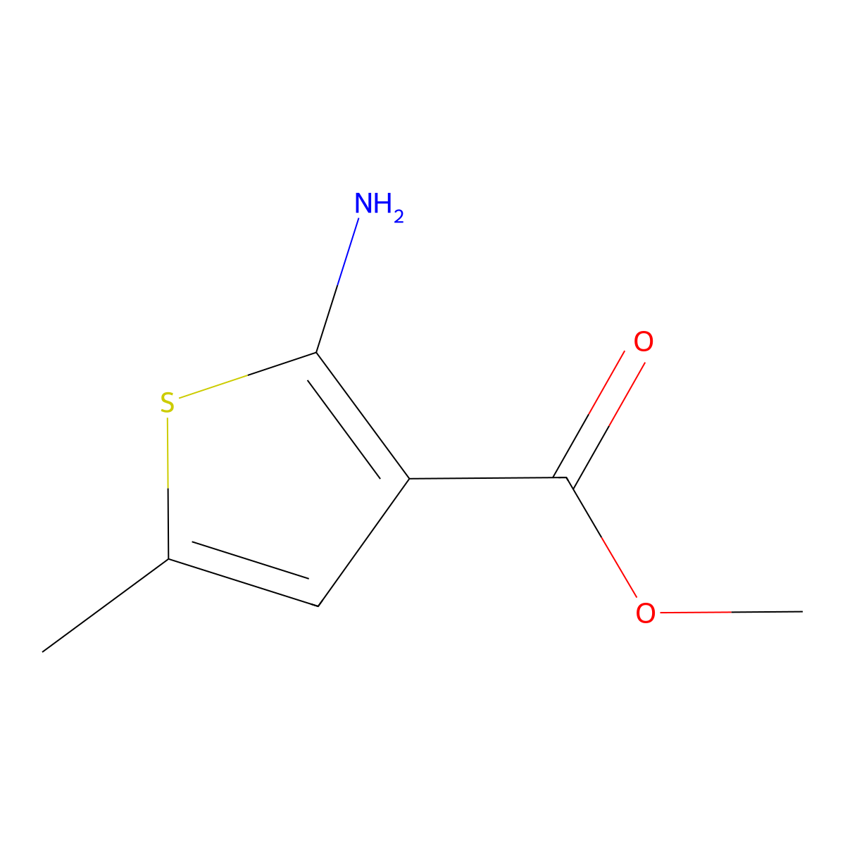 Methyl-2-amino-5-methyl-3-thiophenecarboxylate molecular structure, CAS 19369-53-0