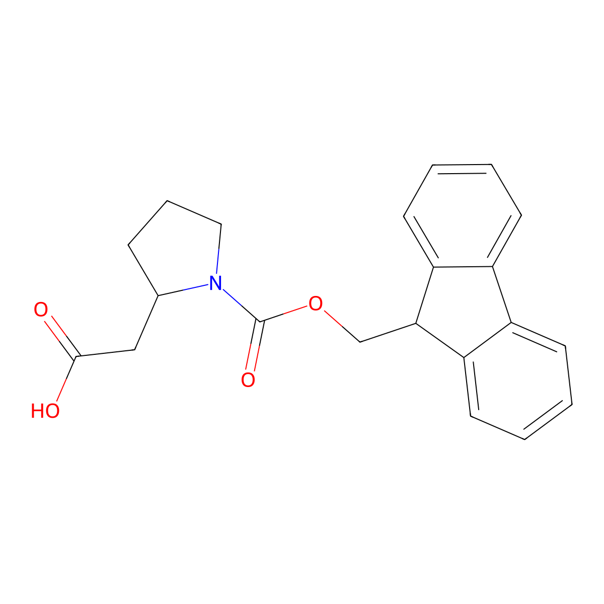 2-((2R)-1-(((9H-fluoren-9-yl)methoxy)carbonyl)pyrrolidin-2-yl)acetic acid molecular structure, CAS 193693-61-7