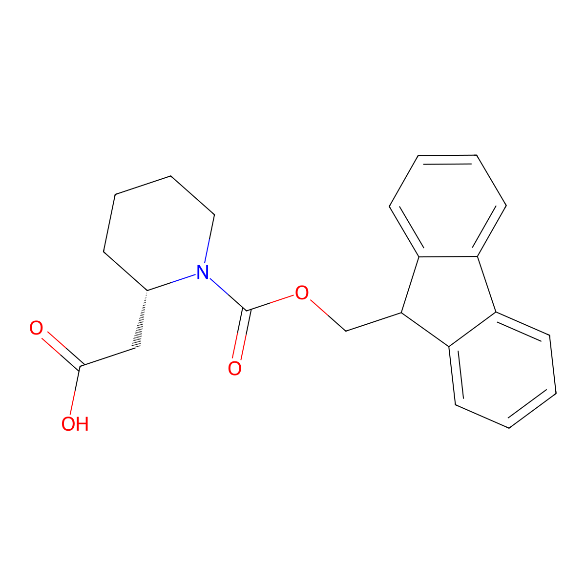 2-((2S)-1-(((9H-fluoren-9-yl)methoxy)carbonyl)piperidin-2-yl)acetic acid molecular structure, CAS 193693-62-8