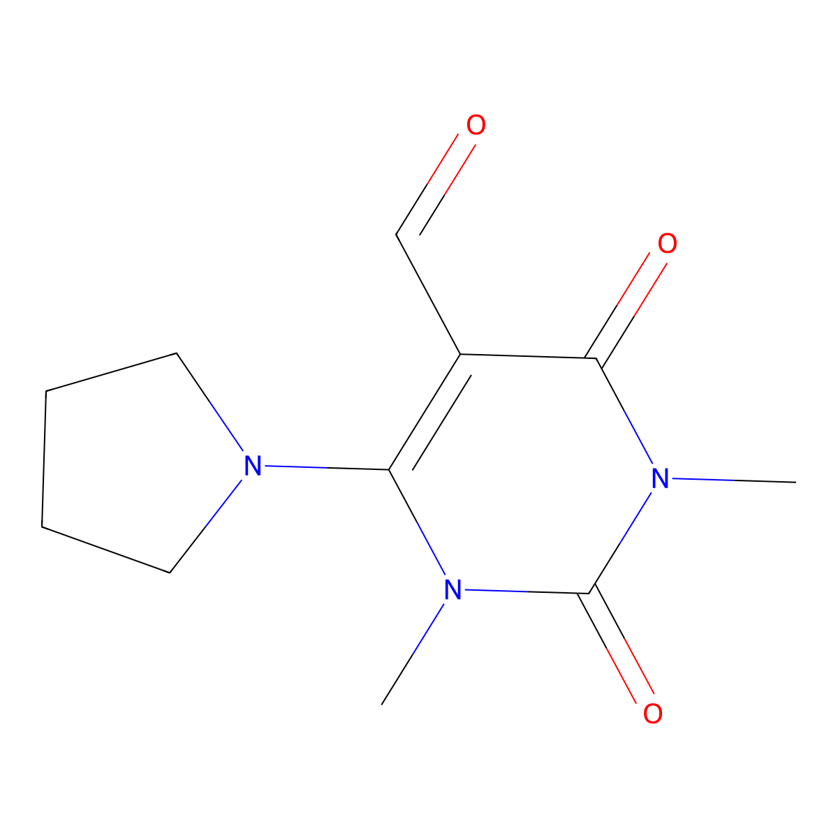 1,3-Dimethyl-2,4-dioxo-6-(pyrrolidin-1-yl)-1,2,3,4-tetrahydropyrimidine-5-carbaldehyde molecular structure, CAS 193696-10-5