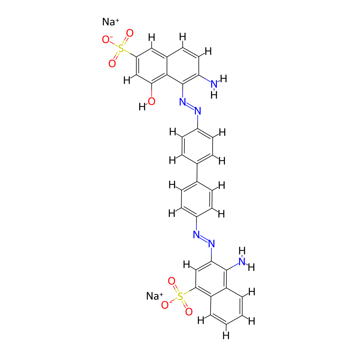 1-naphthalenesulfonic acid, 4-amino-3-((4'-((2-amino-8-hydroxy-6-sulfo-1-naphthalenyl)azo)(1,1'-biphenyl)-4-yl)azo)-, disodium salt molecular structure, CAS 1937-35-5