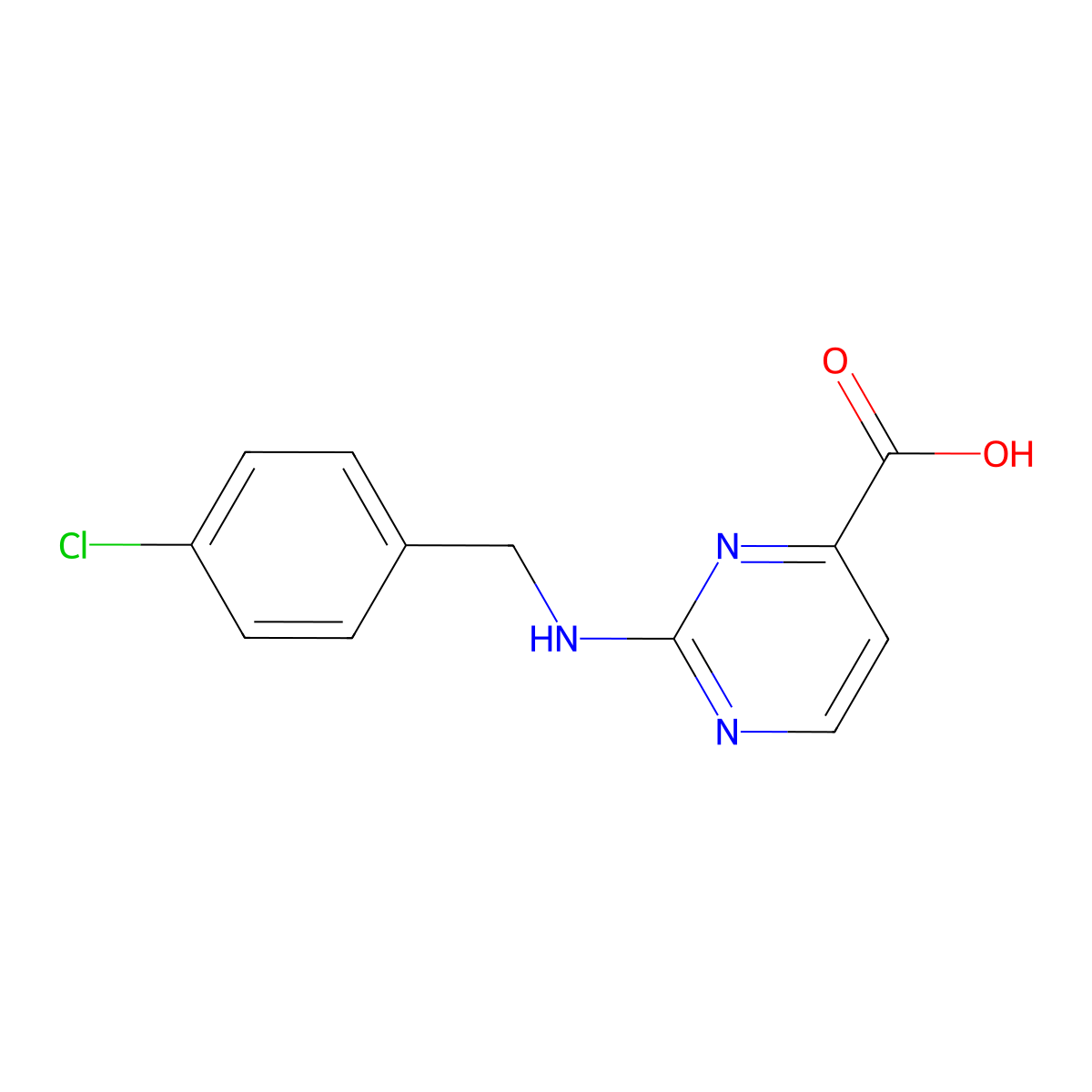 2-{[(4-Chlorophenyl)methyl]amino}pyrimidine-4-carboxylic acid molecular structure, CAS 1937056-83-1