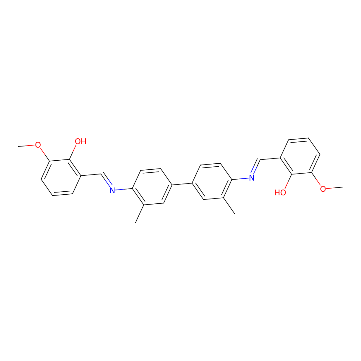 2-[({4'-[(2-Hydroxy-3-methoxybenzylidene)amino]-3,3'-dimethyl[1,1'-biphenyl]-4-yl}imino)methyl]-6-methoxyphenol molecular structure, CAS 19372-29-3