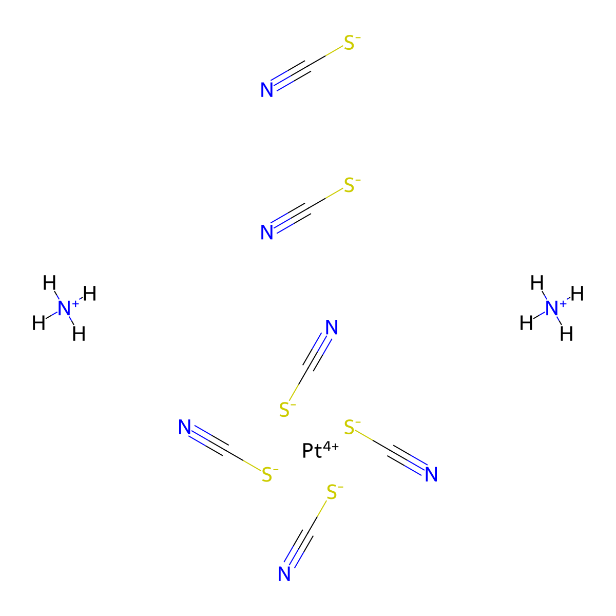 Platinate(2-), hexakis(thiocyanato-kappaS)-, ammonium (1:2), (OC-6-11)- molecular structure, CAS 19372-45-3