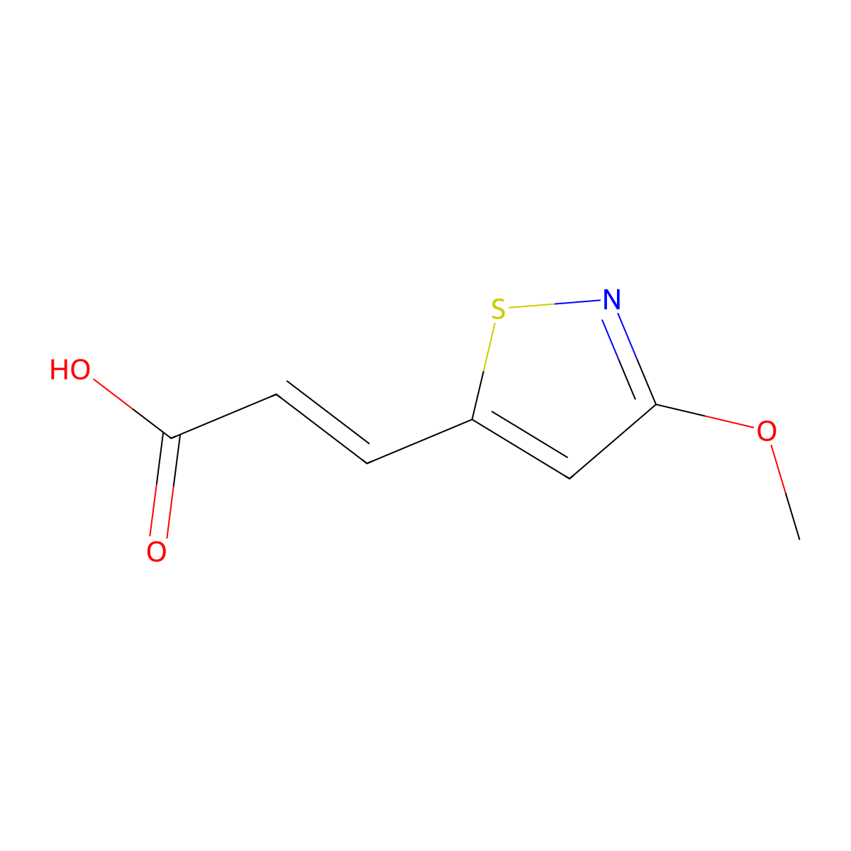 (2E)-3-(3-methoxy-1,2-thiazol-5-yl)prop-2-enoic acid molecular structure, CAS 1937211-73-8