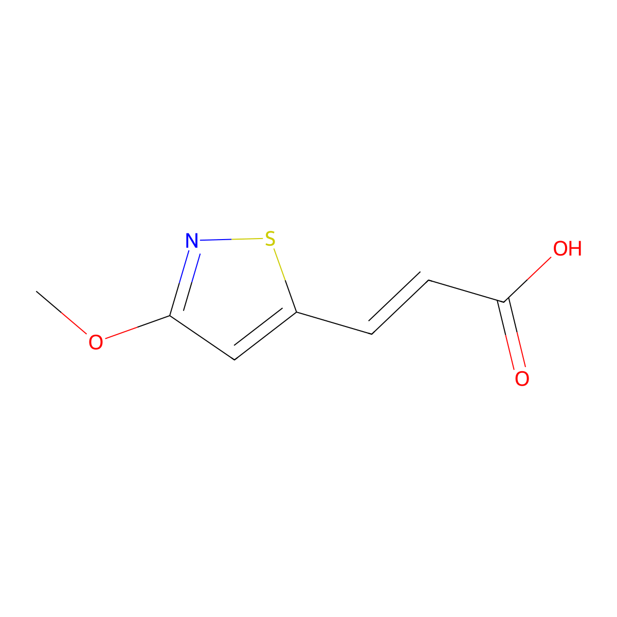 (2E)-3-(3-methoxy-1,2-thiazol-5-yl)prop-2-enoic acid molecular structure, CAS 1937211-73-8