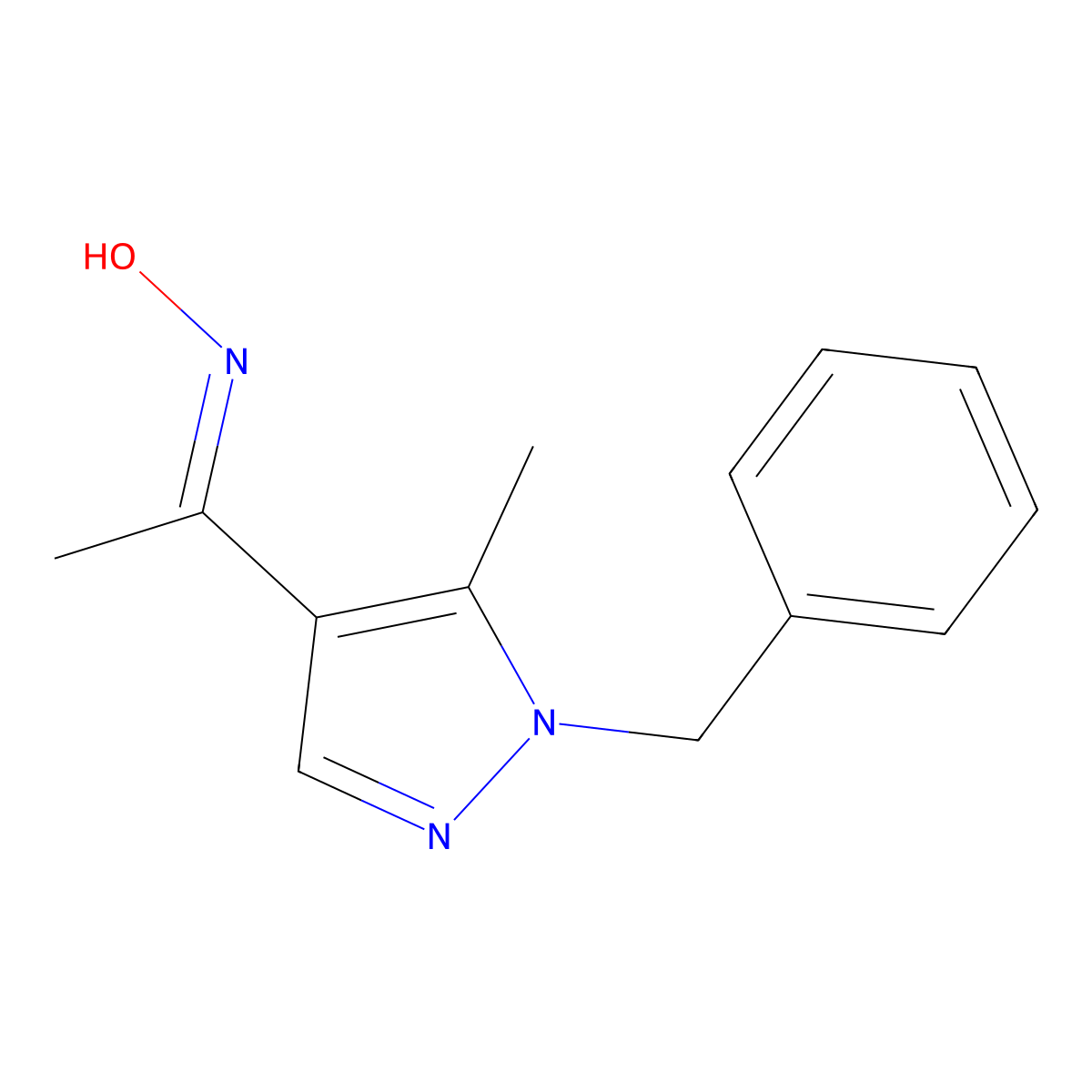 N-[1-(1-benzyl-5-methyl-1H-pyrazol-4-yl)ethylidene]hydroxylamine molecular structure, CAS 1937352-37-8