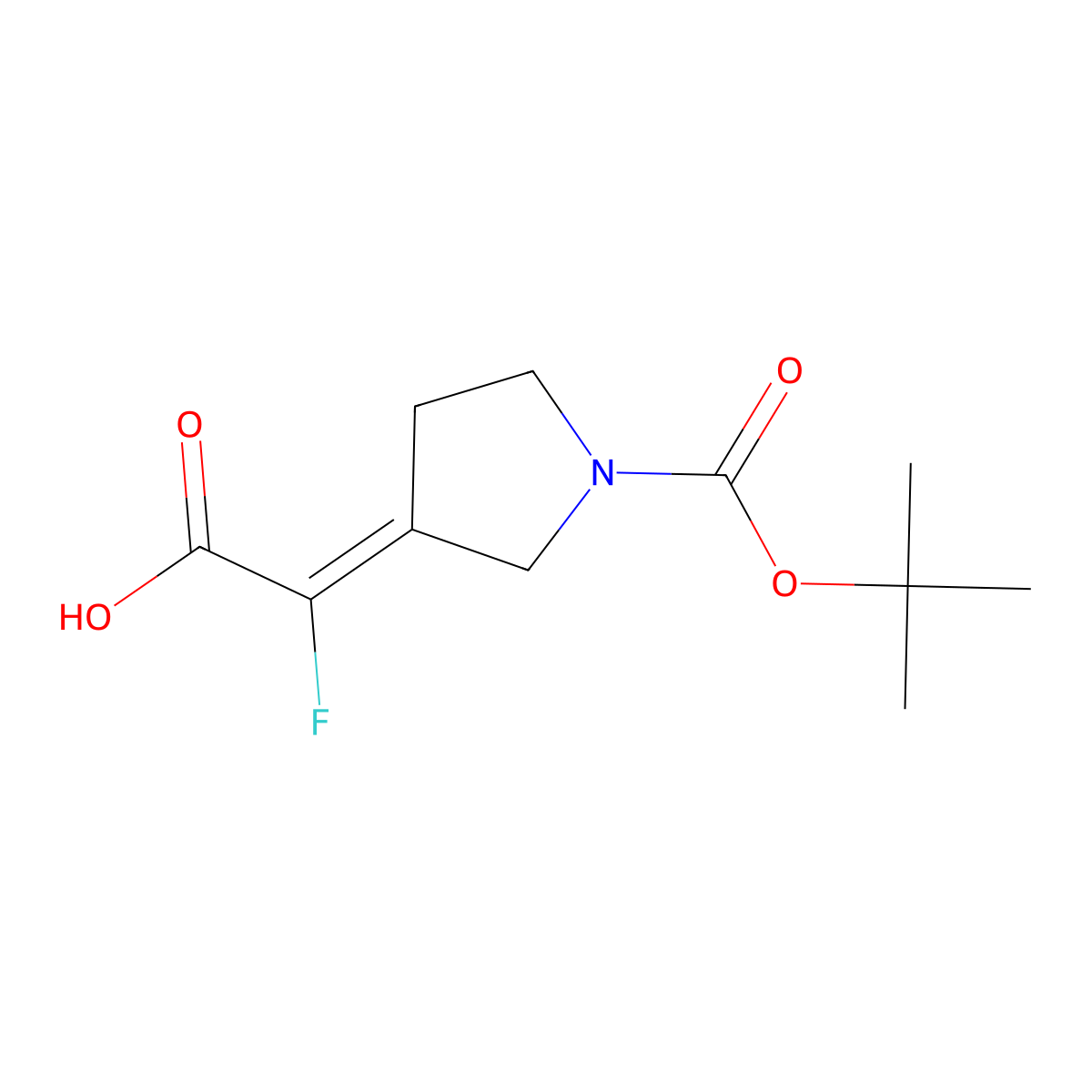 2-[(3Z)-1-[(tert-butoxy)carbonyl]pyrrolidin-3-ylidene]-2-fluoroacetic acid molecular structure, CAS 1937358-25-2