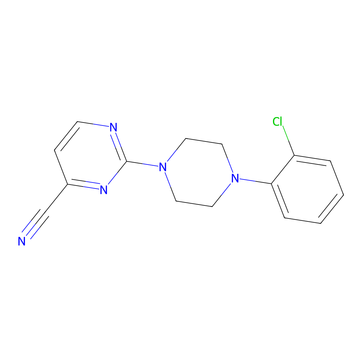 2-[4-(2-Chlorophenyl)piperazin-1-yl]pyrimidine-4-carbonitrile molecular structure, CAS 1937764-22-1