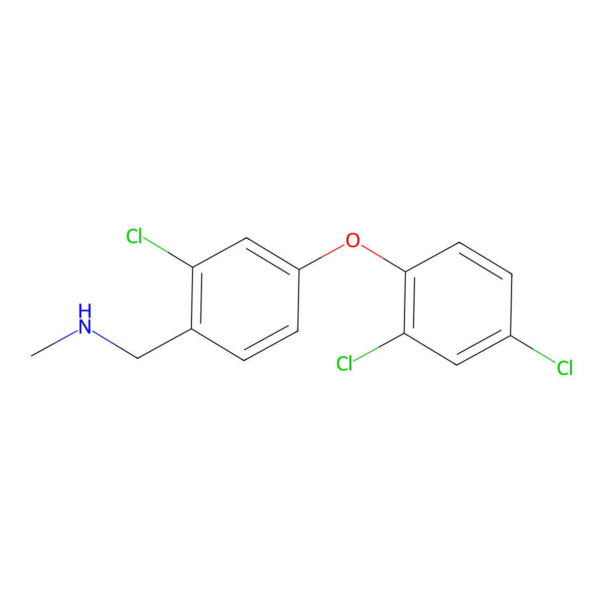 {[2-Chloro-4-(2,4-dichlorophenoxy)phenyl]methyl}(methyl)amine molecular structure, CAS 1937846-34-8