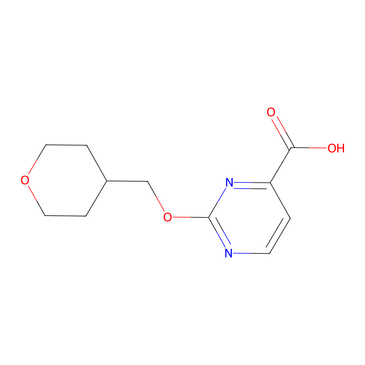 2-;(Tetrahydro-2H-pyran-4-yl)methoxy=pyrimidine-4-carboxylic acid molecular structure, CAS 1937917-83-3