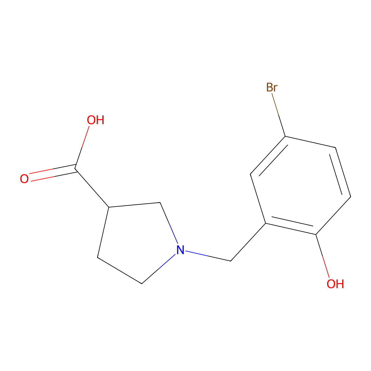 1-(5-Bromo-2-hydroxybenzyl)pyrrolidine-3-carboxylic acid molecular structure, CAS 1938014-60-8