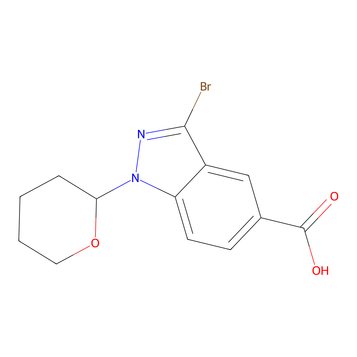 3-Bromo-1-(tetrahydro-2h-pyran-2-yl)-1h-indazole-5-carboxylic acid molecular structure, CAS 1938173-38-6