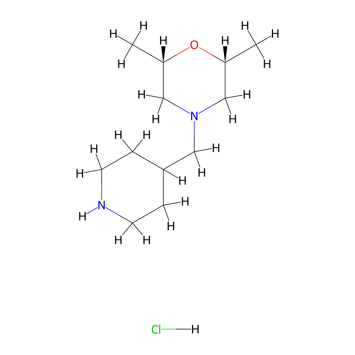 (2R,6S)-2,6-Dimethyl-4-(piperidin-4-ylmethyl)morpholine;hydrochloride molecular structure, CAS 1938456-47-3