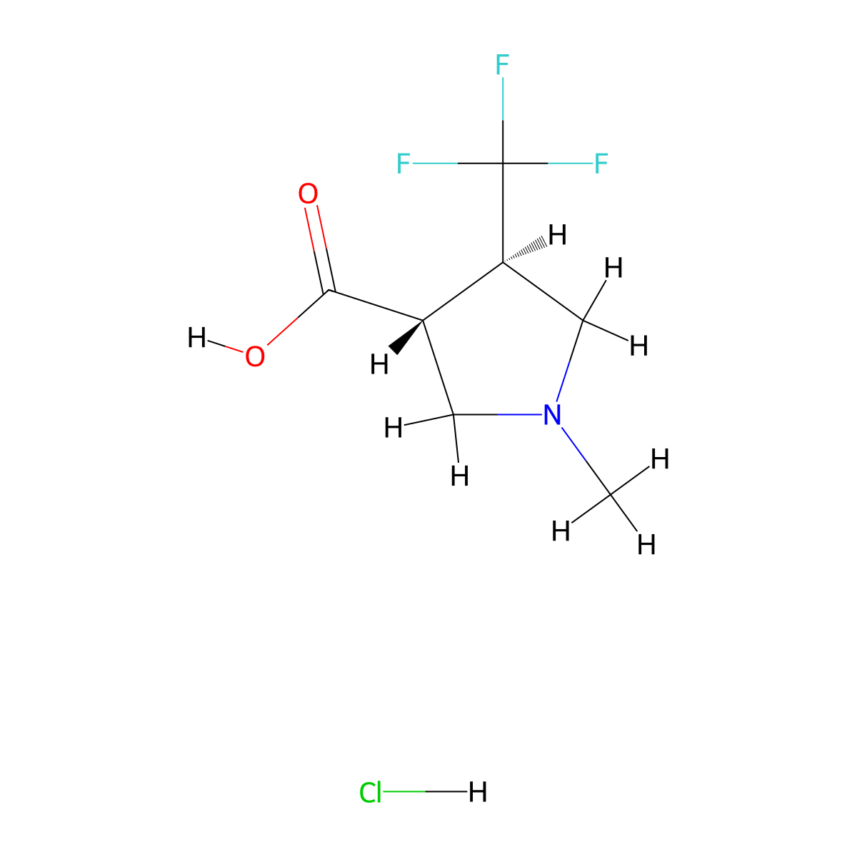 rac-(3R,4R)-1-methyl-4-(trifluoromethyl)pyrrolidine-3-carboxylic acid hydrochloride molecular structure, CAS 1938854-09-1