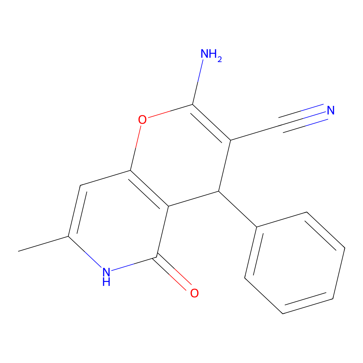 2-amino-7-methyl-5-oxo-4-phenyl-5,6-dihydro-4H-pyrano[3,2-c]pyridine-3-carbonitrile molecular structure, CAS 193887-94-4