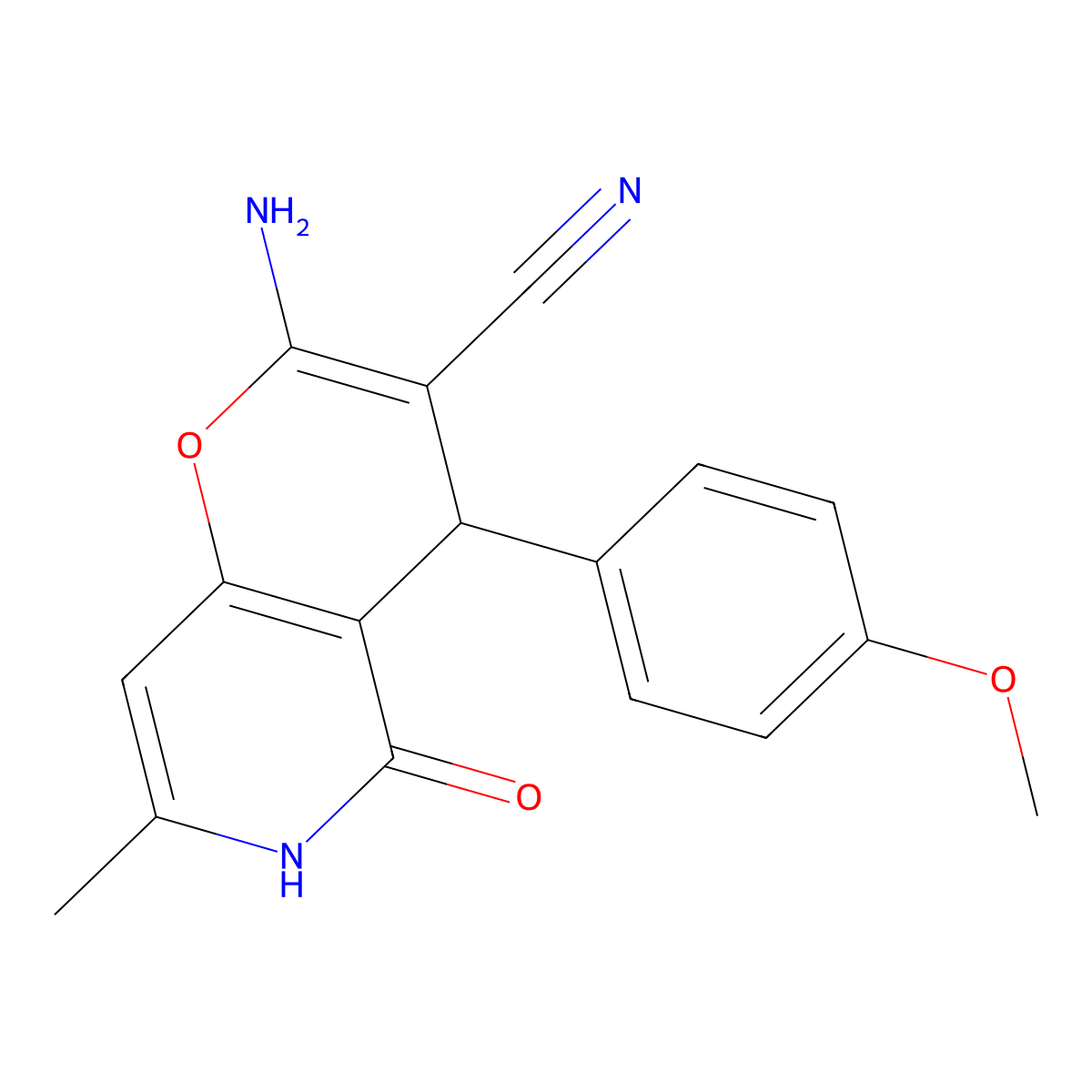 2-amino-5-hydroxy-4-(4-methoxyphenyl)-7-methyl-4H-pyrano[3,2-c]pyridine-3-carbonitrile molecular structure, CAS 193887-98-8