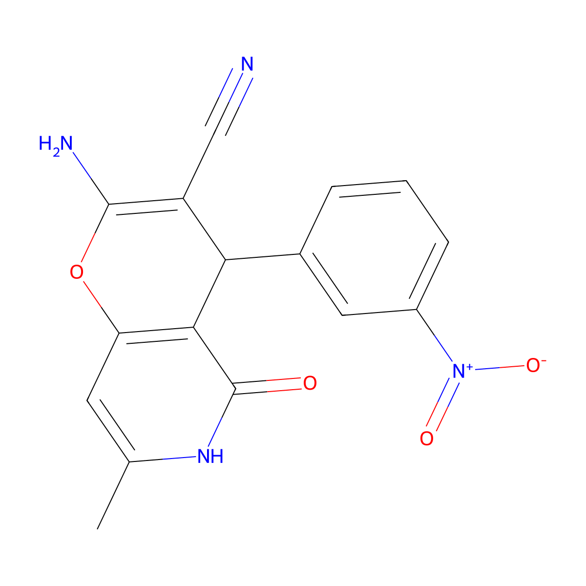 2-amino-7-methyl-4-(3-nitrophenyl)-5-oxo-5,6-dihydro-4H-pyrano[3,2-c]pyridine-3-carbonitrile molecular structure, CAS 193888-01-6