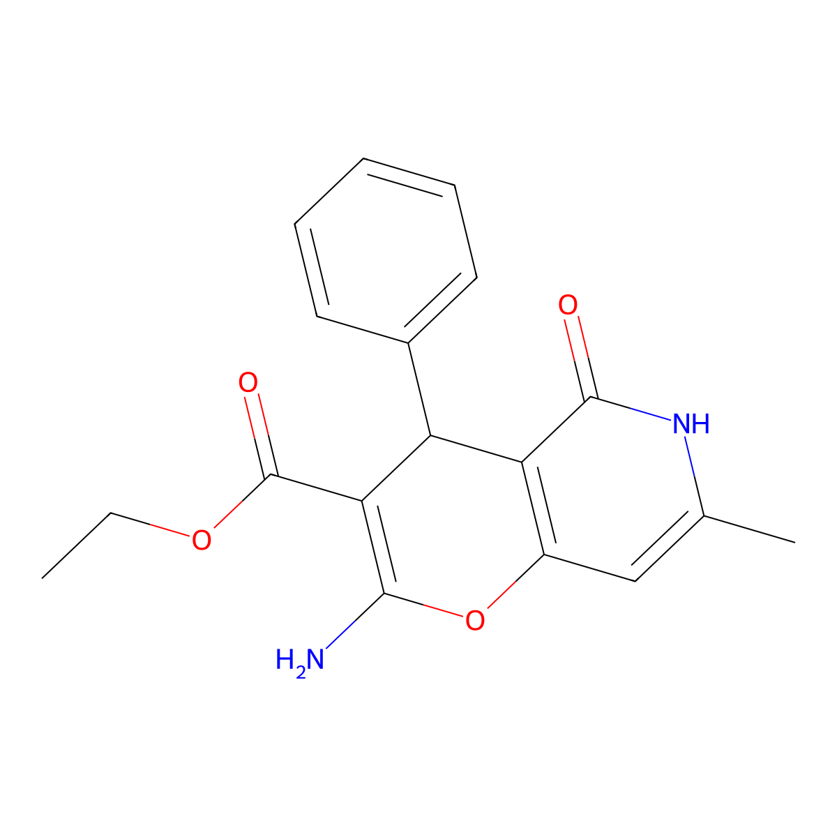 ethyl 2-amino-7-methyl-5-oxo-4-phenyl-5,6-dihydro-4H-pyrano[3,2-c]pyridine-3-carboxylate molecular structure, CAS 193888-02-7