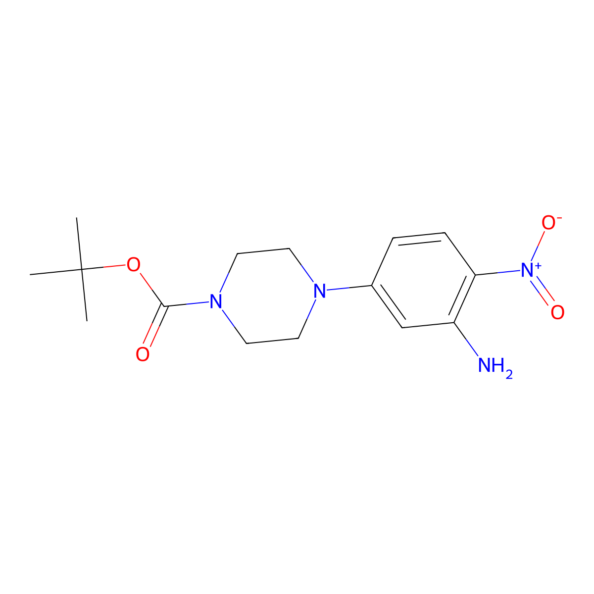 Tert-butyl 4-(3-amino-4-nitrophenyl)piperazine-1-carboxylate molecular structure, CAS 193902-98-6