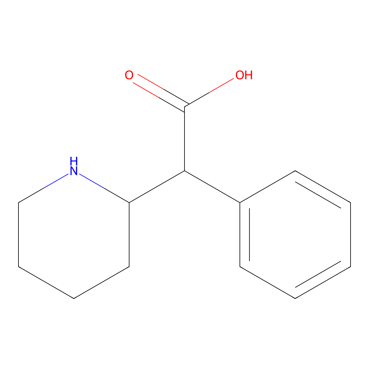 2-Piperidineacetic acid, alpha-phenyl- molecular structure, CAS 19395-41-6