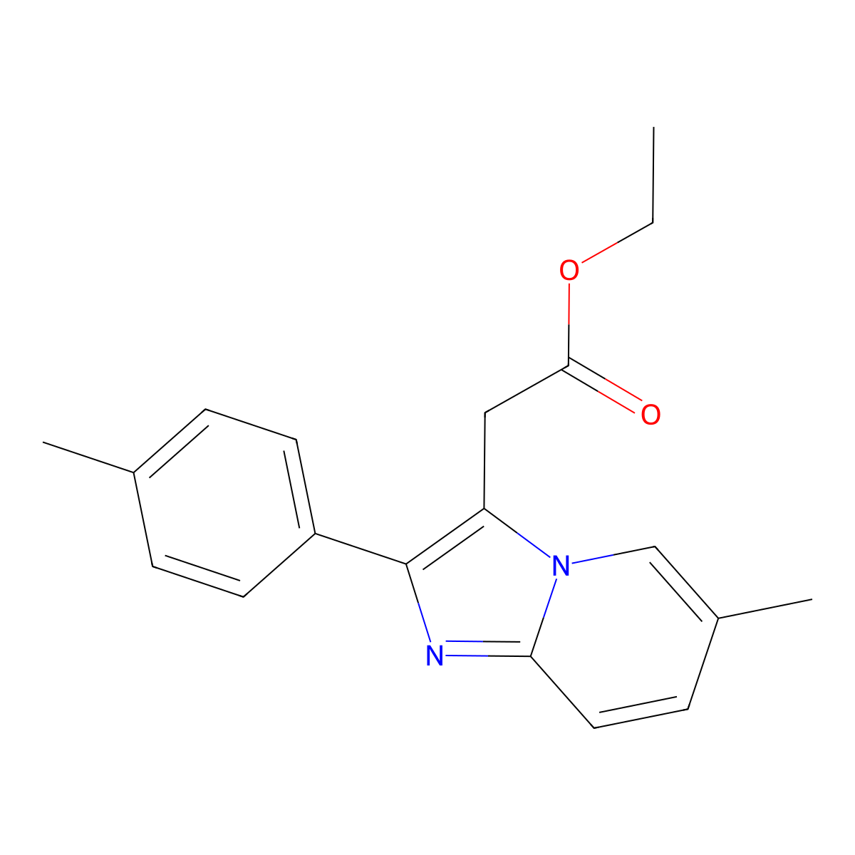 Ethyl 2-(6-methyl-2-(p-tolyl)imidazo[1,2-a]pyridin-3-yl)acetate molecular structure, CAS 193979-47-4