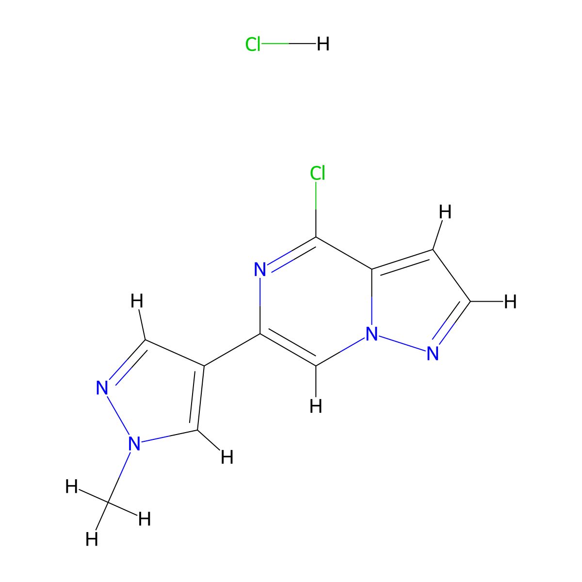 4-Chloro-6-(1-methyl-1H-pyrazol-4-YL)pyrazolo[1,5-A]pyrazine hcl molecular structure, CAS 1940180-19-7